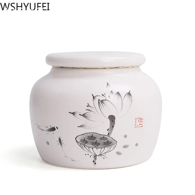 Ceramic Tea Caddy Small Mini Portable Oolong Tea Storage Tank Travel Boxes Powder Sealed Jar Containers Spice Candy Jar tea canister ceramic storage jar airtight container
