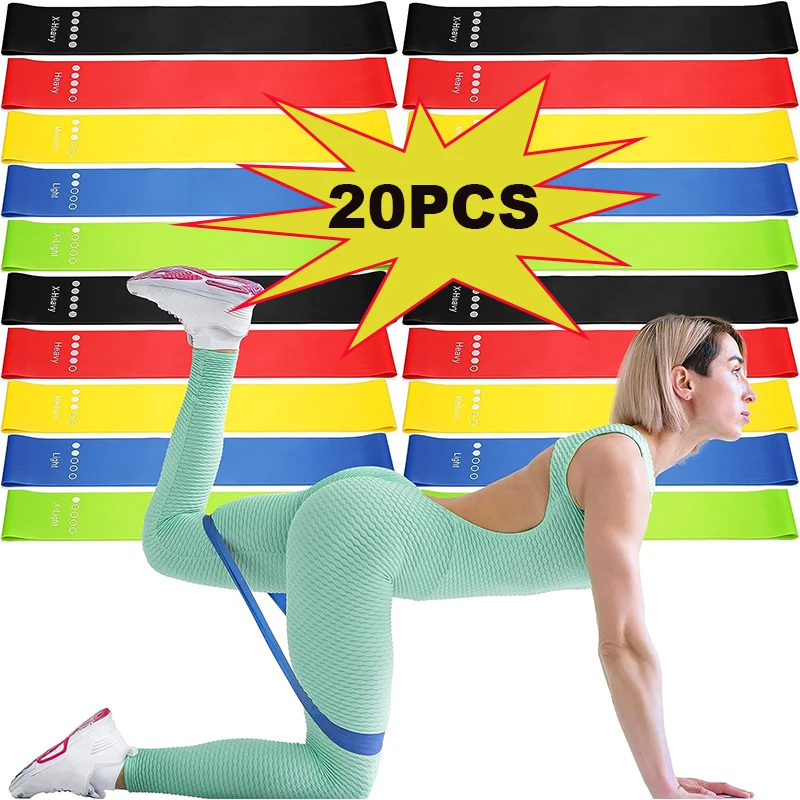

20PCS Fitness Resistance Bands 5 Different Resistance Levels Elastic Bands Pilates Leg Squat Gluteus Workout Loop Fitness Bands