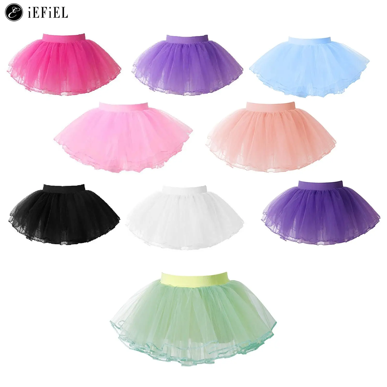 

Kids Girls Ballet Dance Stage Performance Tutu Skirt Solid Color Elastic Waistband Four Layer Mesh Fluffy Skirts for Prom Party