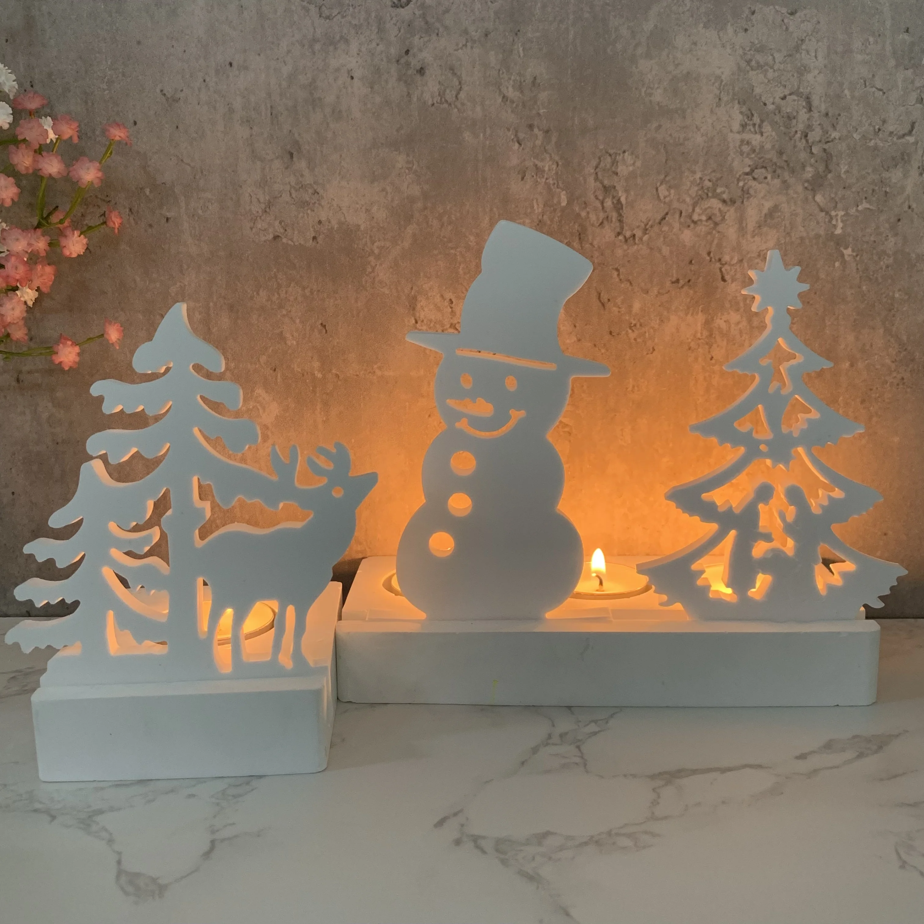 Christmas Series Candle Holder Silicone Mold DIY Snowman Elk House Candlestick Ornament