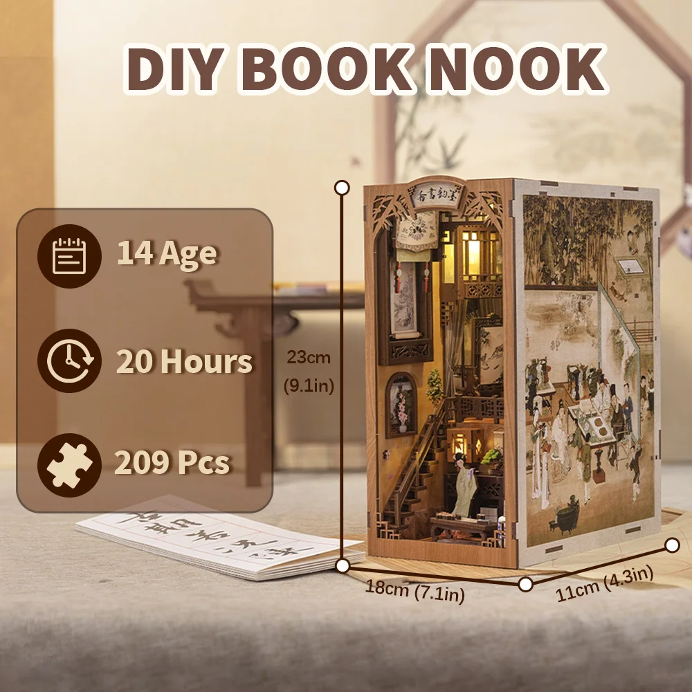Cutebee Book Nook DIY 3D Wooden Puzzle Kit Bookshelf Miniature Anime Building Dollhouse Alley Bookend Toys Gifts Home Decoration 2