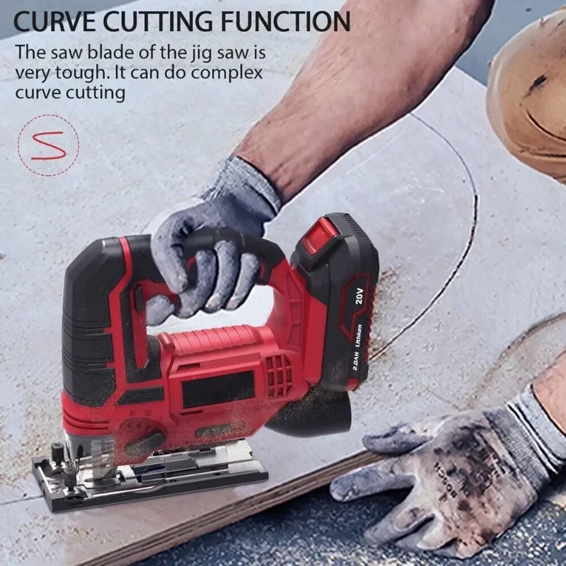 Cordless Jig Saw Kit Meterk L11346A 20V with 2.0Ah Battery 4 Orbital Setting and 10 Blades Multi-Function Power Tool Woodworking