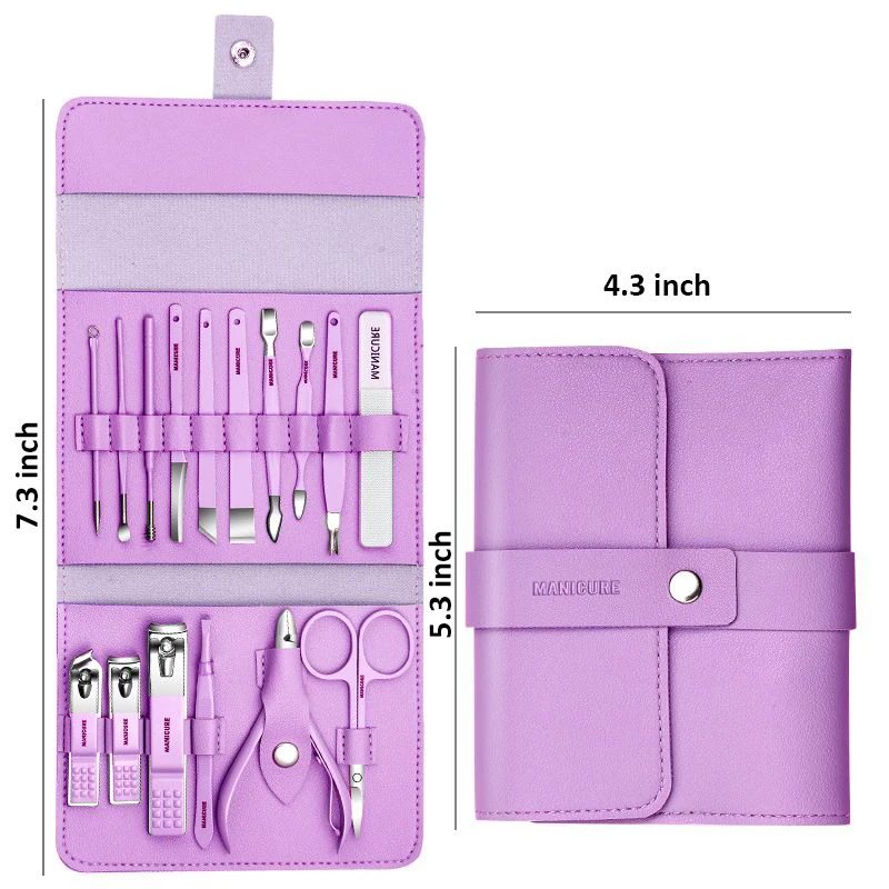 Professional Manicure Set 12/16 Pcs Full Function Kit Stainless Steel Pedicure Sets With Leather Portable Case Idea Gift 5