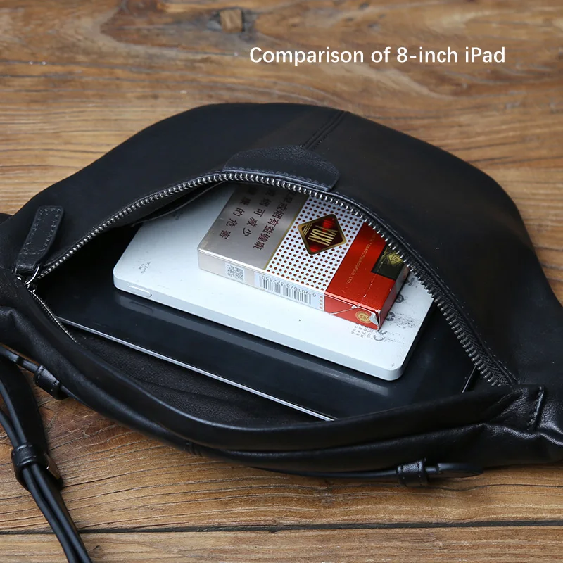 NZPJ New Men's Genuine Leather Chest Bag Top Layer Cowhide Crossbody bag Casual Phone Bag Trendy Shoulder Bag  For 8-Inch IPad