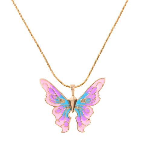 Trendy Colorful Dripping Oil Butterfly Animal Pendant Necklace For Women Enamel Butterfly Rope Chain Necklaces Jewelry 2022