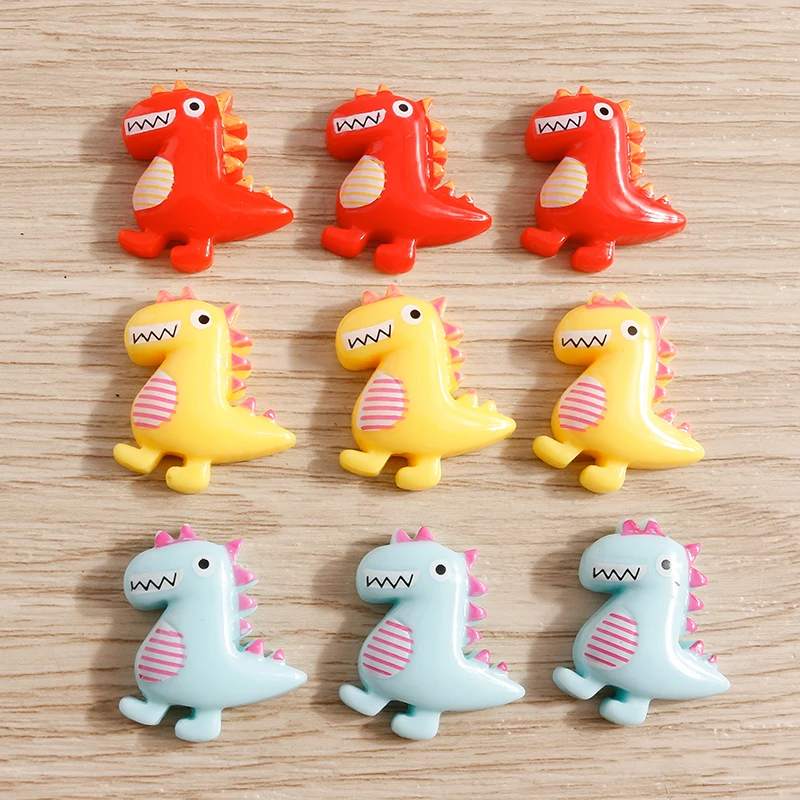 Tusember 10 Stück süße Mini-Dinosaurier-Charms aus Kunstharz mit flacher Rückseite für Schmuckherstellung, handgefertigte DIY-Kinderarmbänder