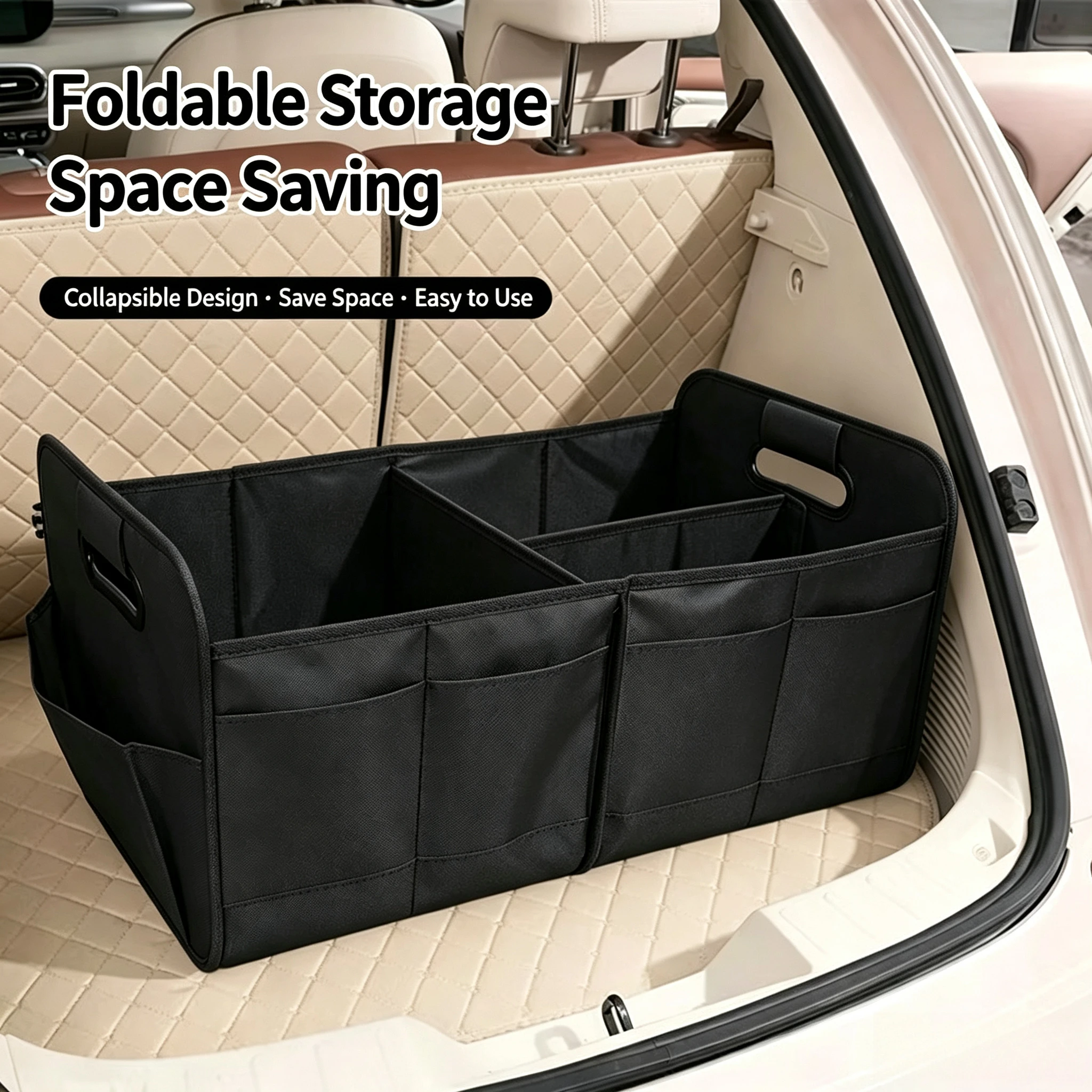 Foldable Oxford Cloth Car Trunk Organizer with Multi-Compartment Storage