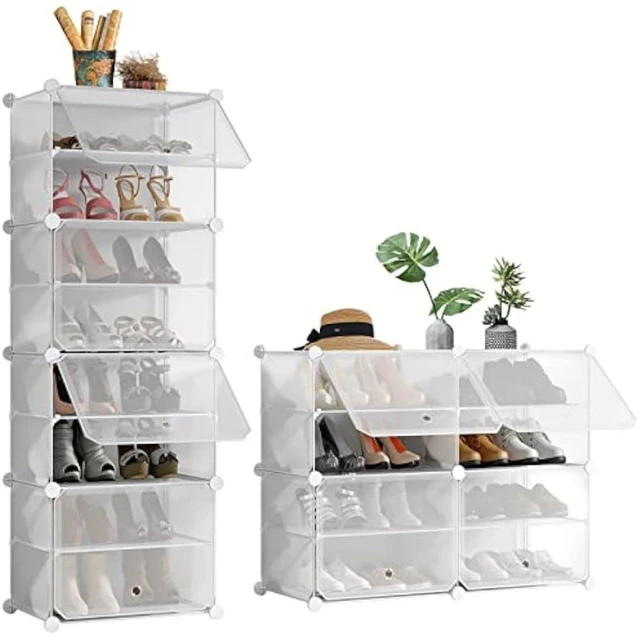 White 24 Pair Shoe Storage Cabinet, 8-Tier Feestanding Cube Shoe Rack Closet Organizers for Bedroom, Hallway