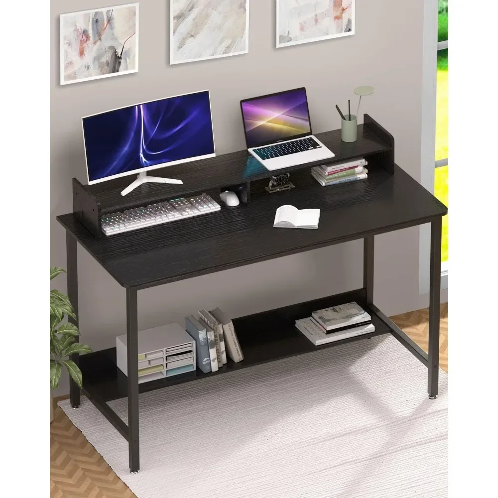Computer Desk with Shelves, 43 Inch Gaming Writing Desk, Study PC Table Workstation with Storage for Home Office