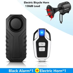 Wireless Remote Control Motorcycle Alarm with Vibration Sensor - 113dB Loud and Waterproof Security System (Black Alarm Horn)