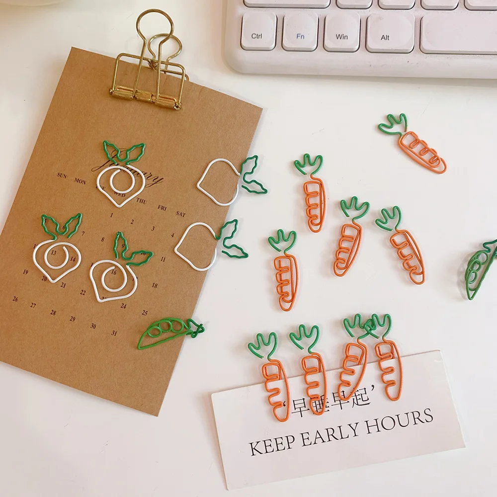 5Pcs Cartoon Cute Paper Clip Fruit Carrot Paper Clip White Radish Note Simulation White Radish Office Stationery paper clips