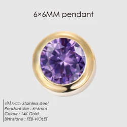 Elegant Stainless Steel Rhinestone Birthstone Necklace Pendant - Fashion Jewelry DIY Accessory (FEB - Gold Color)