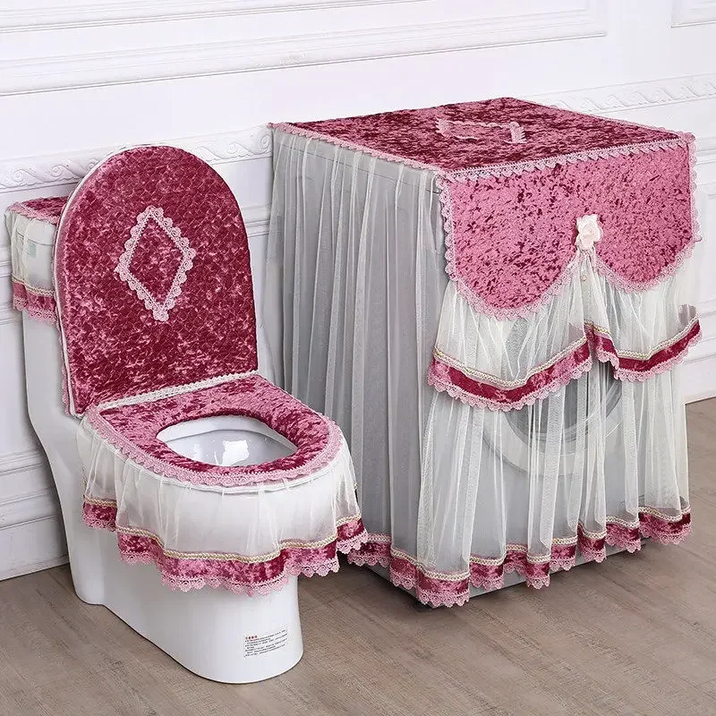 

Lace Embroidered Toilet Washing Machine Cover Home Decoration Toilet Cover Detachable Machine Cover washing machine cabinet