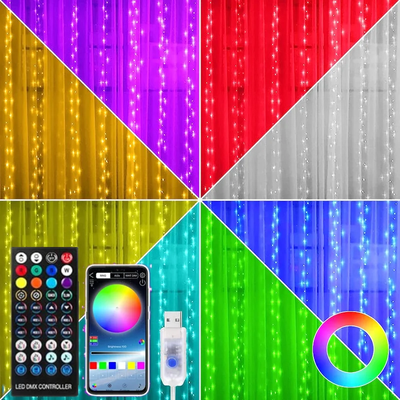 Smart APP Control RGB Fairy Curtain Lights LED String Lights USB Garland for Bedroom Navidad Christmas Decoration Garden Outdoor карниз yeelight smart electric curtain motor