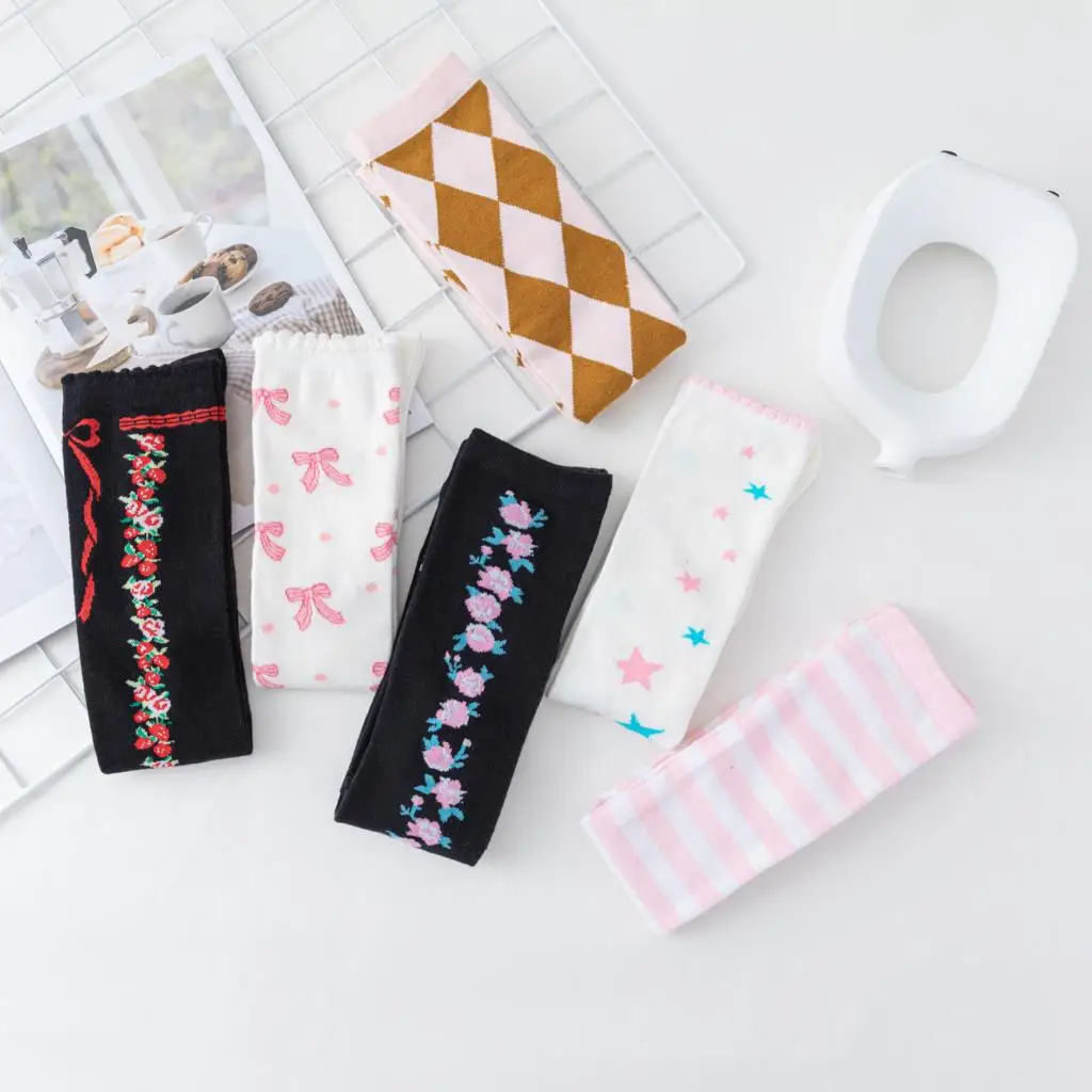 Japanese lolita llolita lovely embroidery cotton printing soft sister stockings girl knee-high socks