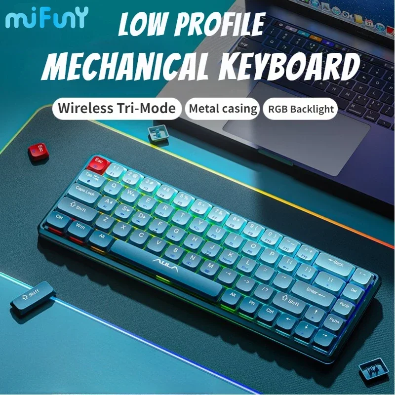 

MiFuny H68 Ultra Slim Mechanical Keyboard Low Profile Switch Wireless Tri-mode RGB 68 Keys Office Gaming Keyboards for PC Laptop