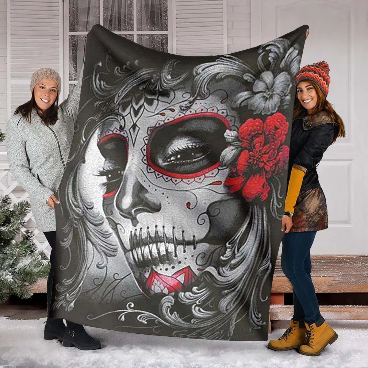 

Skull Rose Beauty Horror Theme Flannel Throw Blanket Lightweight Comfortable Soft Warm Blanket Sofa Bed Decor Adults Travel Gift