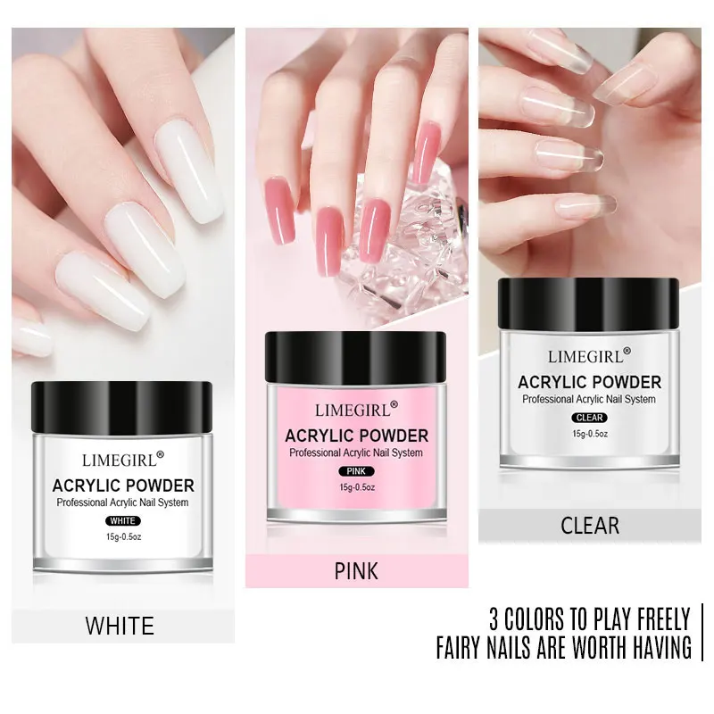 Acrylic Powder French Manicure Dust Professional White Clear Pink Crystal Polymer Builder Nails Extension Gel Kit Nail Set 4