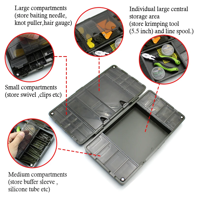 Carp Fishing Tackle Box Case for Carp Rig Hair Ronnie Zig Rig Accessories  QC Spinner Swivel Lead Clip Kit Storage Box