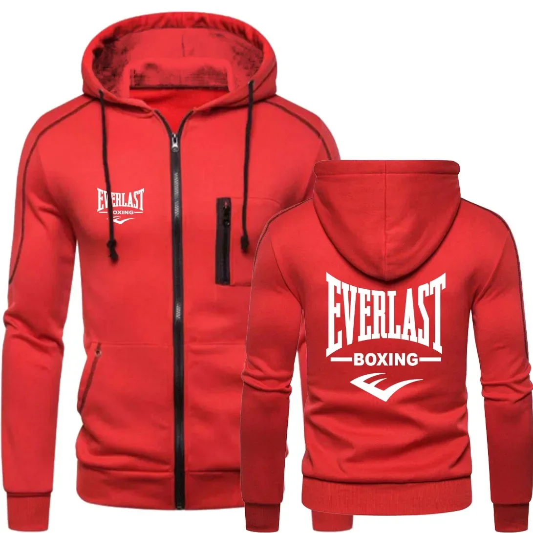 Nuevo EVERLAST, ropa deportiva de otoño e invierno para hombre, Sudadera con capucha sencilla a la moda con cremallera, chaqueta lisa, ropa deportiva estampada para hombre, top informal cálido