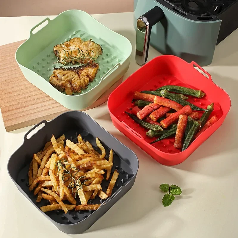 1PC Square Air Fryer Silicone Baking Tray Two Ears Silicone Lining Non-stick Oil High Temperature Baking Mat Easy To Clean air fryer accessories air fryer baking tray air fryer silicone tray