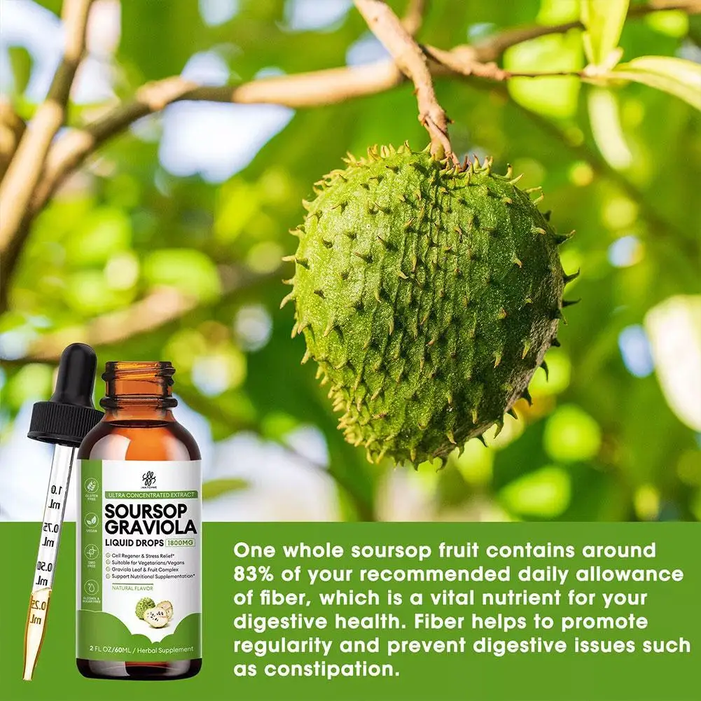 Soursop Graviola Liquid Drops 1800mg Support Supplementation Rich In Vitamin C Vitamin B Boost Immune Health