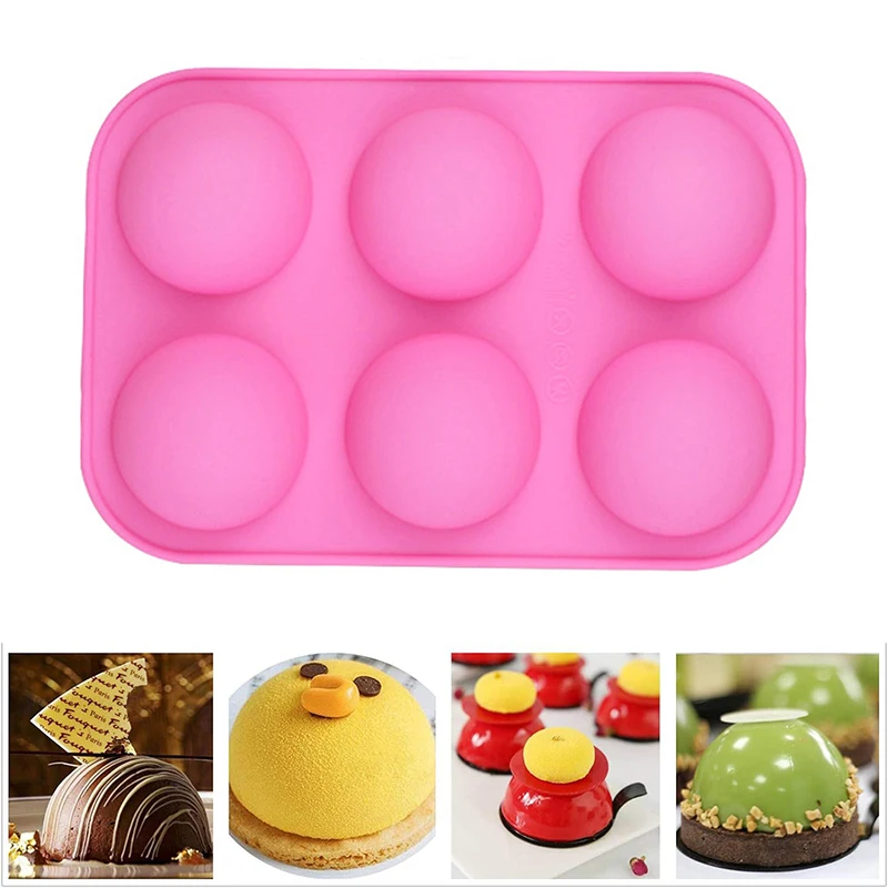 

6 Holes Hemisphere Silicone Mould Easy Release Food Grade Diy Handmade Round Mousse Cake Moulds Dessert Tools