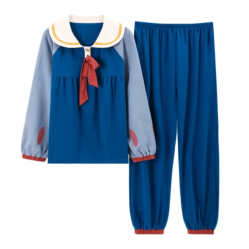 New Cotton Pajama Sets Women Sweet Girl Lounge Cute Sleepwear Long Sleeve Casual Nightwear Female Pijamas Comfortable Loungewear