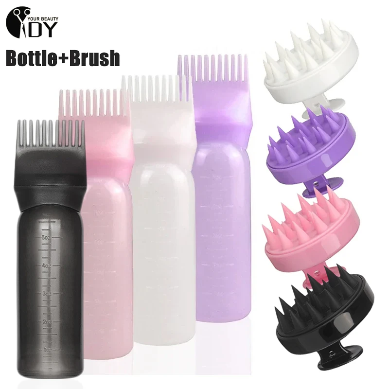 2pcs Hair Dye Refillable Bottle Applicator Comb Hair Massager Brush Air Cushion Comb Set Salon Home Hairdressing Styling Tools