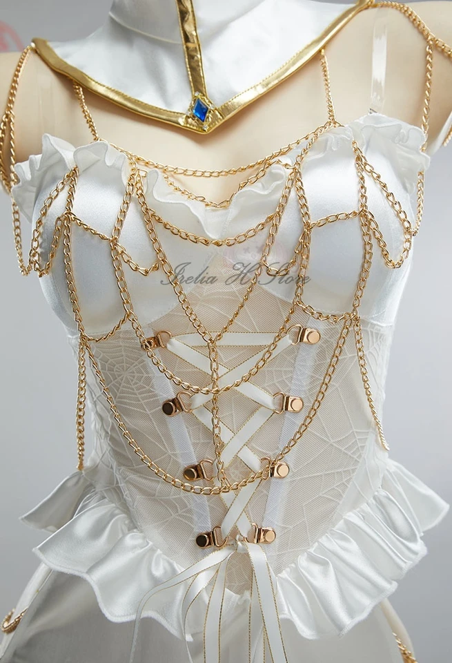C-ZOFEK Albedo Cosplay Costume – Off Shoulder White Goddess Dress With Fishtail Hem, Full Set For Prom & Con
