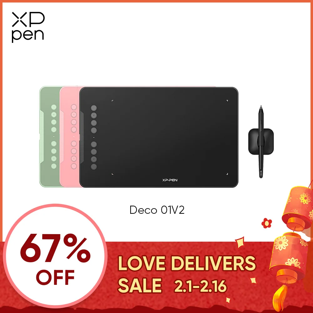 Xppen Deco 01 V2 Tavoletta Da Disegno Da 10 Pollici Grafica Tablet Digitale Tilt Android Windows Mac 8 Tasti Di Scelta Rapida (8192 Livelli Di Pressio