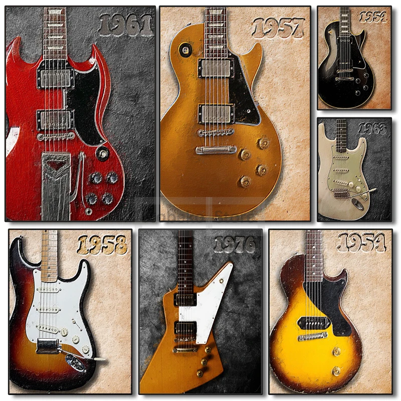 Retro Gibson Les Paul Junior Guitar Classic Rock Lovers Poster Stampe Canvas Painting Wall Art Pictures Home Room Decor Dad Gift