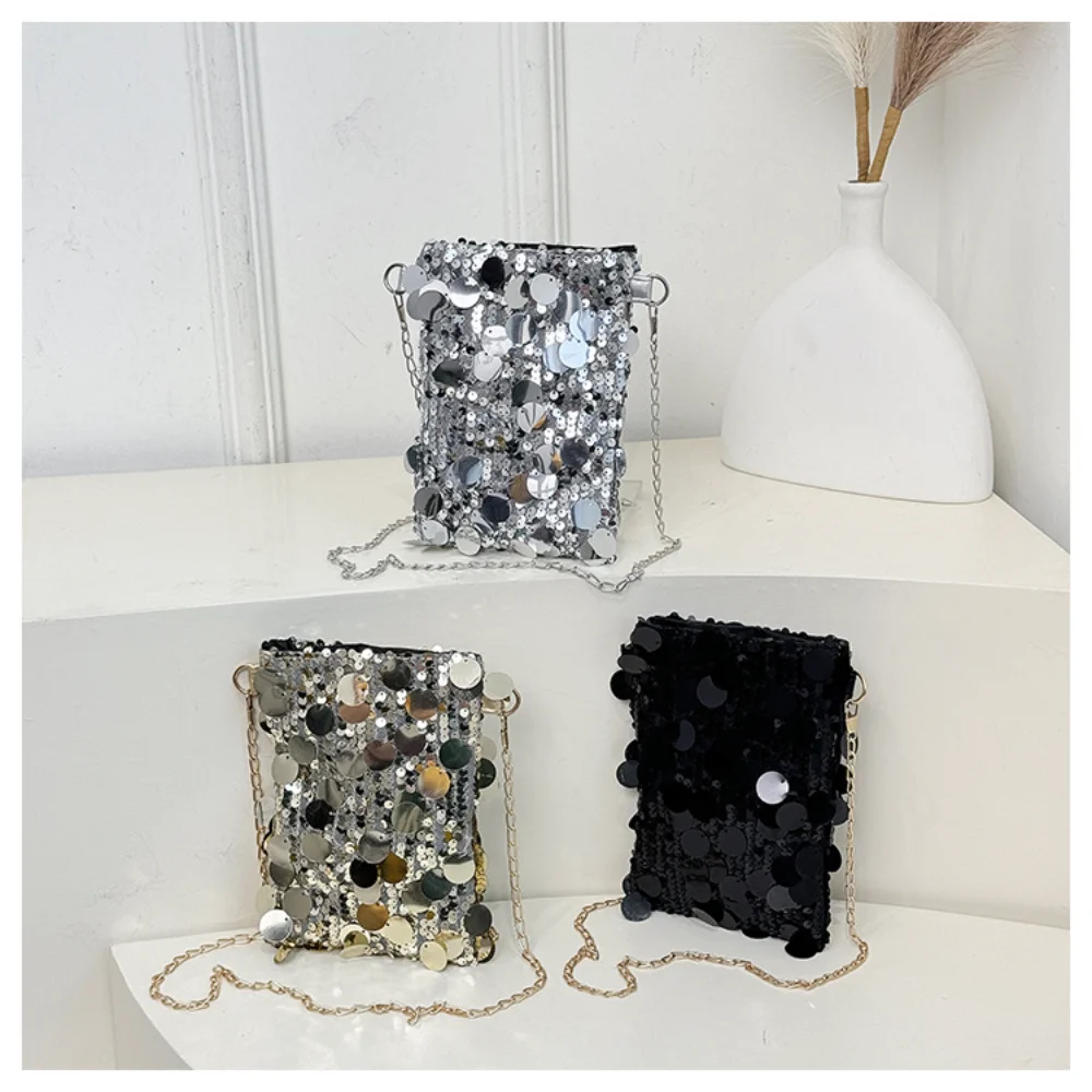 Fashionable Sequin Bucket Bag New Arrival Crossbody Shoulder Bag Nylon Material Artificial Leather Lining Underarm Chain Design