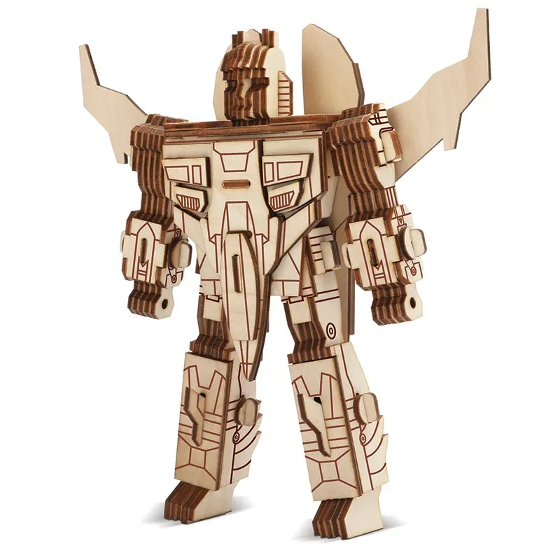 Creative Wooden 3D Robot Puzzle Children's Educational Toy Boys DIY Handmade Science Hobbies Toys Kids Teens Adult Action Figure for hello carbot unicorn mirinae prime unity series transformation action figure robot kit toys vehicle car toy for boys gift