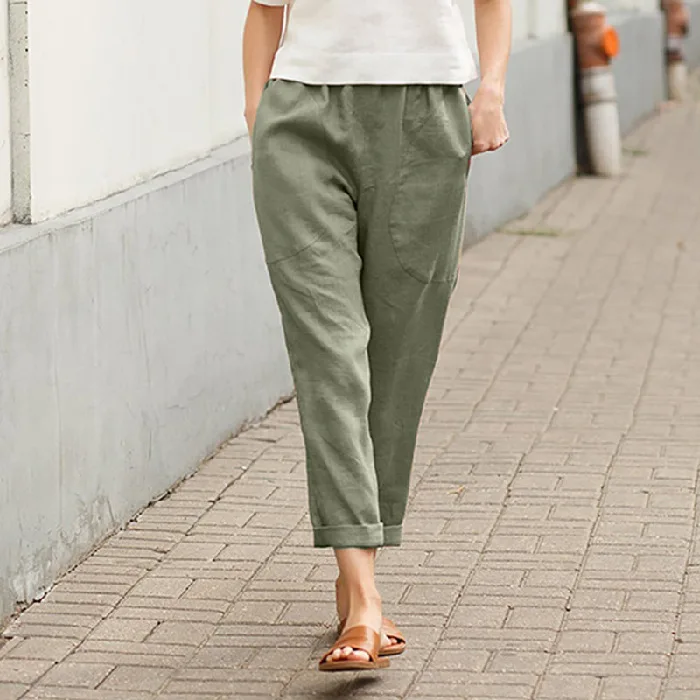 Large Size Women's Nine Minutes Casual Pants Spring and Autumn New Linen-cotton Loose Thin Straight Tube Thin Radish Haren Pants