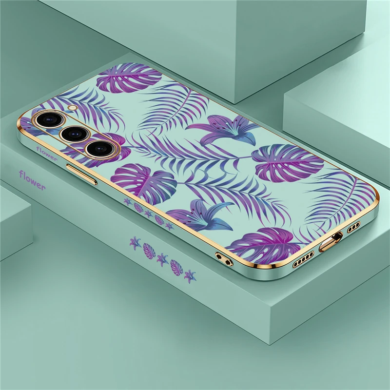 Tropical Plants Purple Leaf Shockproof Silicone Phone Cover