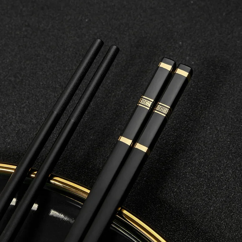 Metal Chinese Chopstick Black Alloy Chopsticks Reusable Non-slip Sushi Food Chop Sticks Food Grade Kitchen Tableware Sets Tools