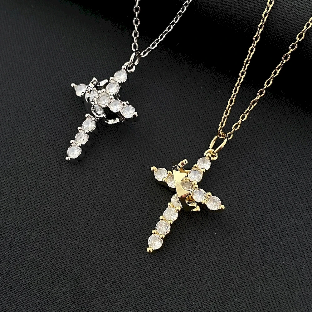 Elegant Rose Gold Rotatable Cross Pendant Necklace with Stainless Steel Chain