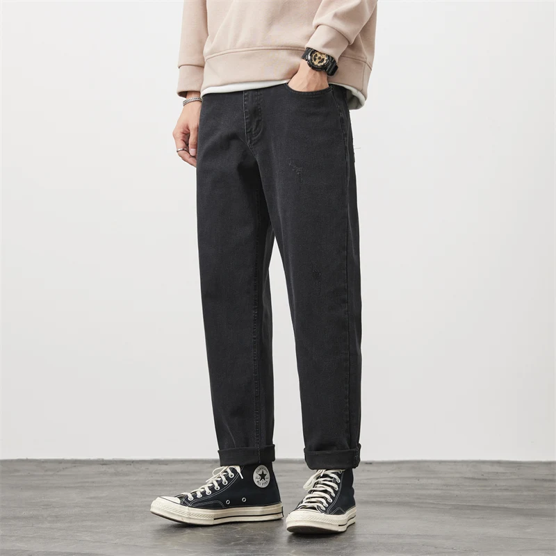 

Jeans for Men Black Straight Fit Autumn Winter Jeans Pants 2023 New Fashion Luxury Brand Designer Korean Style Pants Trousers