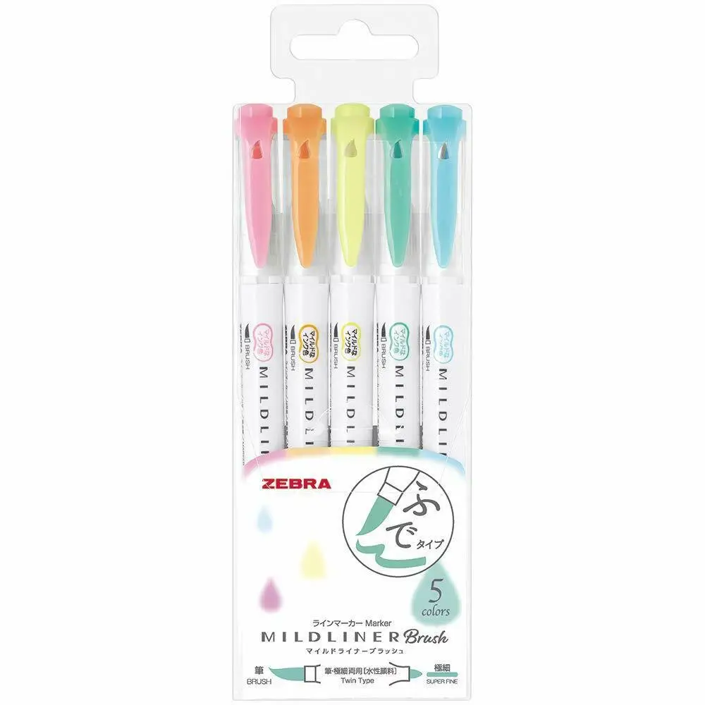 Zebra Highlighter Mildliner Brush Noble Color 5 Colors Set, WFT8-5C-NC