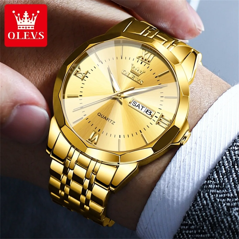 OLEVS Mens Watches Top Brand Luxury Gold Quartz Watch Men Stainless Steel  Waterproof Fashion Men Wristwatches Relogio Masculino