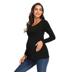 Maternity Long Sleeve Loose Shirts Tops Hem Pregnant Blouse Mother Nursing Babies Ladies Casual Clothes for Women Home Pregnancy