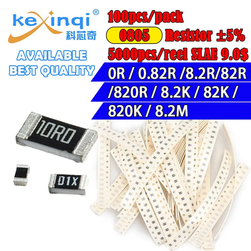 

100pcs/lot SMD 0805 Resistor 5% 1/8W resistance 0R Ohm 0.82R 8.2R 82R 820R 8.2K 82K 820K 8.2M