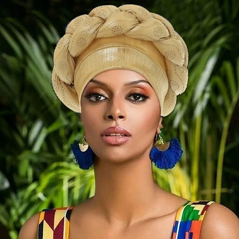 

Women African Pattern Headwrap Hats for Pre-Tied Africain Designer Bonnets Turban Knot Aso Oke Africaine Turbante Auto Gele
