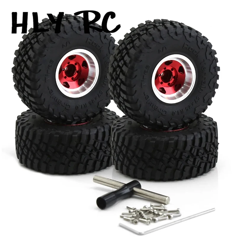 Set Di 4 Ruote E Pneumatici In Gomma 1.55'' Per Auto RC 1/10 – Cerchi In Plastica Beadlock Neri, Per Axial, D90, Tamiya CC01