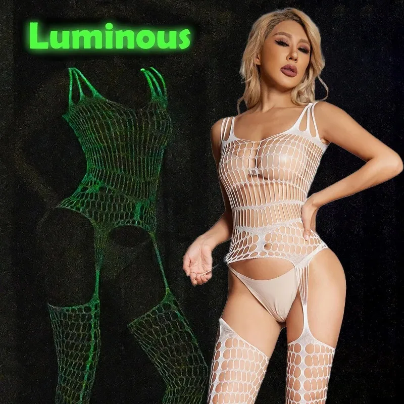 Women Underwear Sexy Lingerie Luminous Mesh Sex Erotic Lingerie See Through Hollow Out Net Clothing Sexy Lingerie Bodysuit Mesh Bondage Sexy Underwear