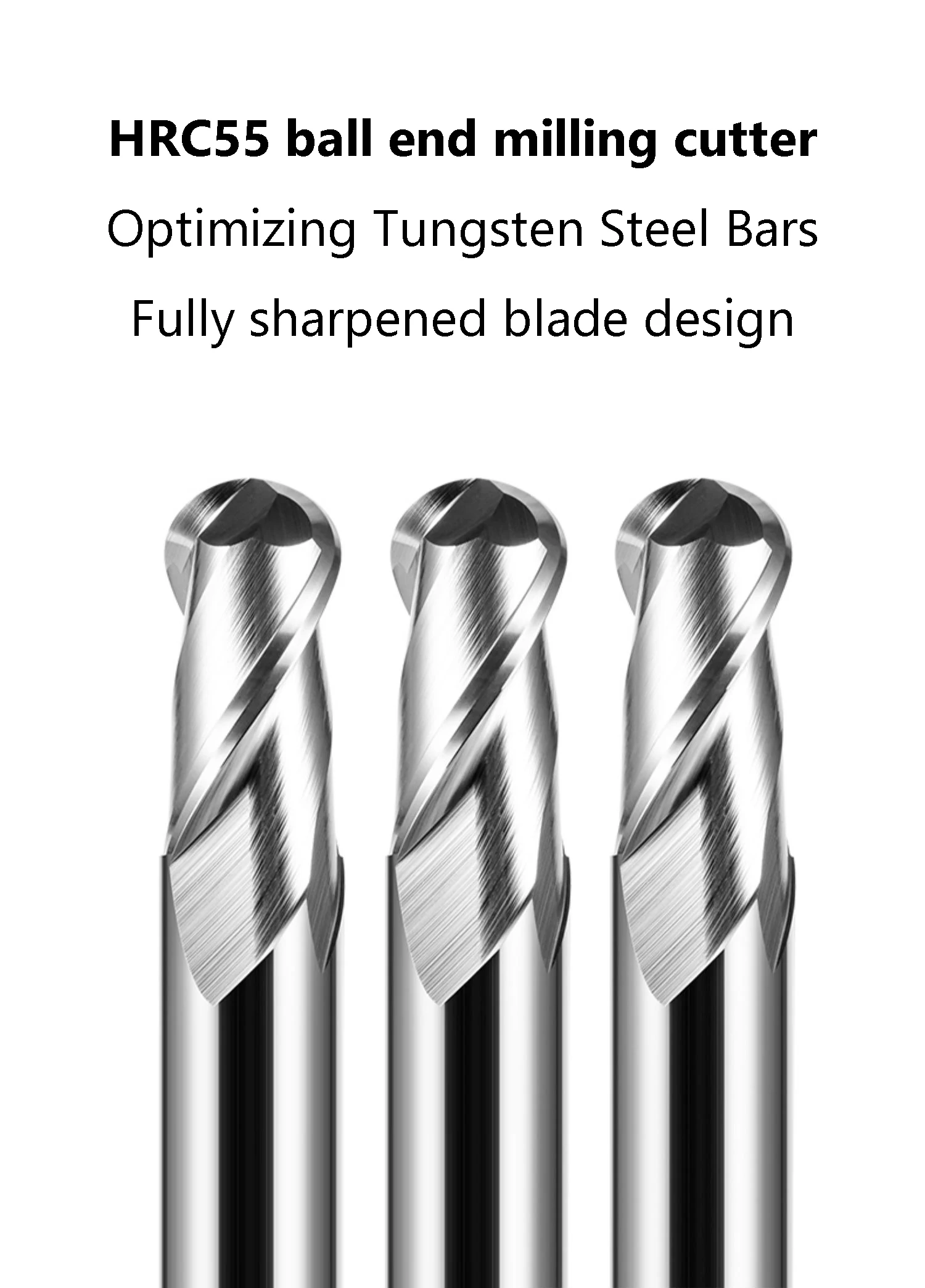 Kugelkopf-Schaftfräser aus Wolframkarbid R0.5 R1 2 3 4 5 6 7 R8 9 R10 2-schneidig für Holz Aluminium CNC-Fräser Fräswerkzeug – Detail 1