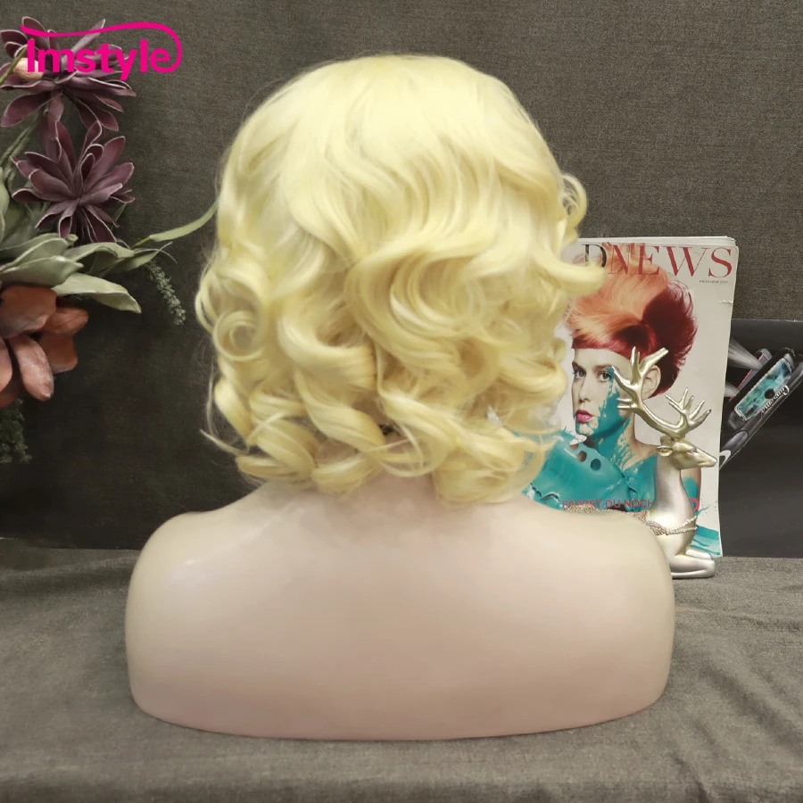Imstyle 613 Blonde Wig Short Synthetic Lace Front Wig Pink Orange For Women Heat Resistant Fiber Cosplay Wigs 12 inch