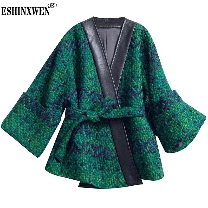 

Eshin Cotton Clamping Green Knitting Long Sleeve With Belt Coats For Women 2023 Autumn Fashion Female New Y2k Tops Wear TH5709
