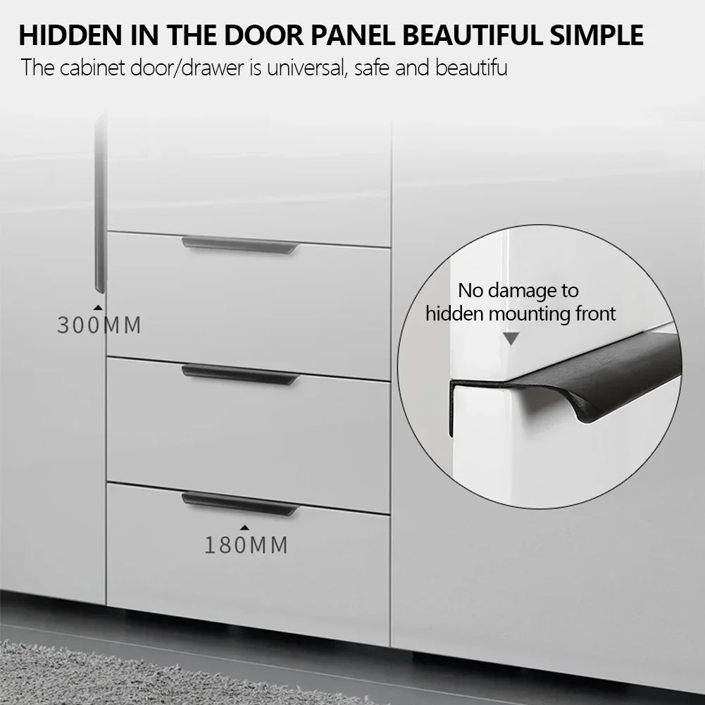 Description Picture 4 of itemGold Black Hidden Cabinet Pulls Aluminum Alloy Kitchen Cupboard Handles Drawer Knobs Furniture Handle Bedroom Hardware